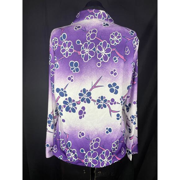 Vintage 70's purple cherry blossom, button down Sears, blouse, wide collar, - Picture 4 of 9
